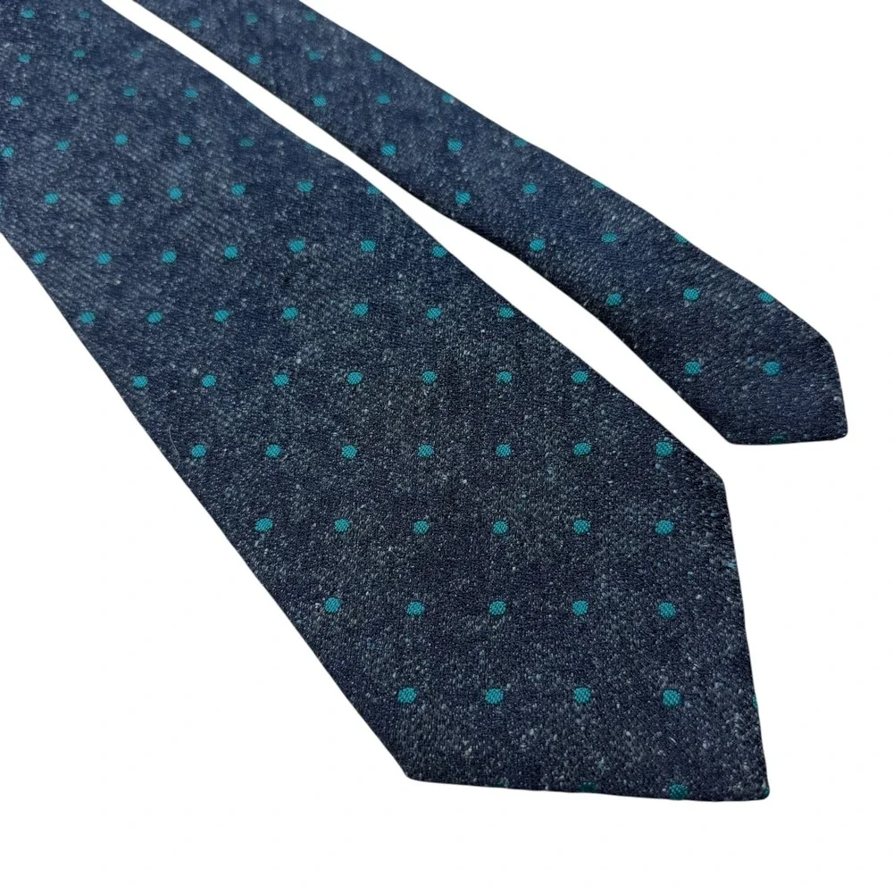 Turnbull & Asser Mens Navy Blue Teal Polka Dot 100% Silk Tie‎ Handmade England